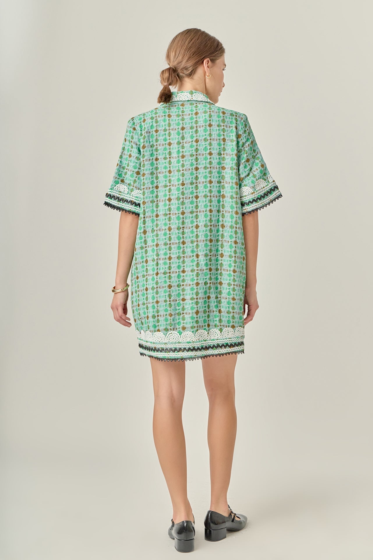 ENGLISH FACTORY - Boucle Mini Shirt Dress With Ric Rac Trim - DRESSES available at Objectrare