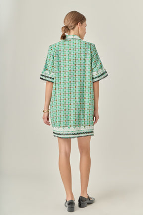 ENGLISH FACTORY - Boucle Mini Shirt Dress With Ric Rac Trim - DRESSES available at Objectrare
