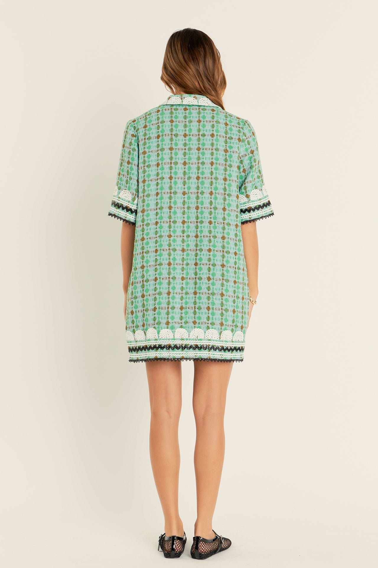 ENGLISH FACTORY - English Factory - Boucle Mini Shirt Dress With Ric Rac Trim - DRESSES available at Objectrare