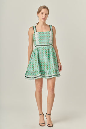 ENGLISH FACTORY - Boucle Square Neck Mini Dress With Ric Rac Trim - DRESSES available at Objectrare