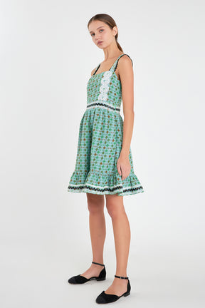 ENGLISH FACTORY - Boucle Square Neck Mini Dress With Ric Rac Trim - DRESSES available at Objectrare