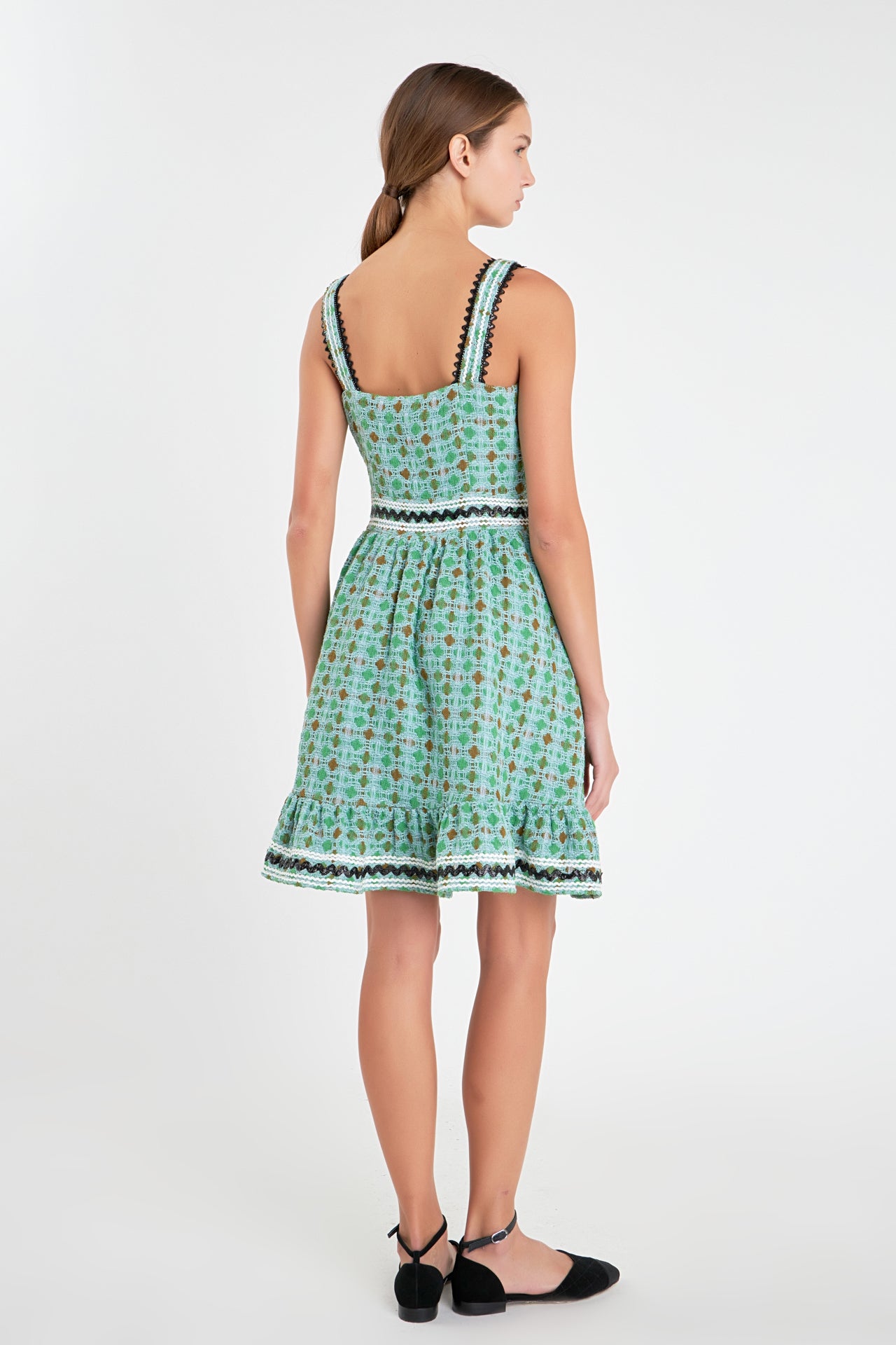 ENGLISH FACTORY - Boucle Square Neck Mini Dress With Ric Rac Trim - DRESSES available at Objectrare