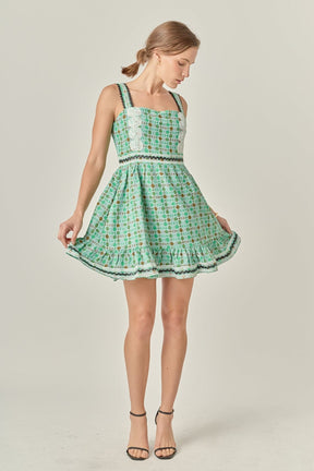 ENGLISH FACTORY - Boucle Square Neck Mini Dress With Ric Rac Trim - DRESSES available at Objectrare