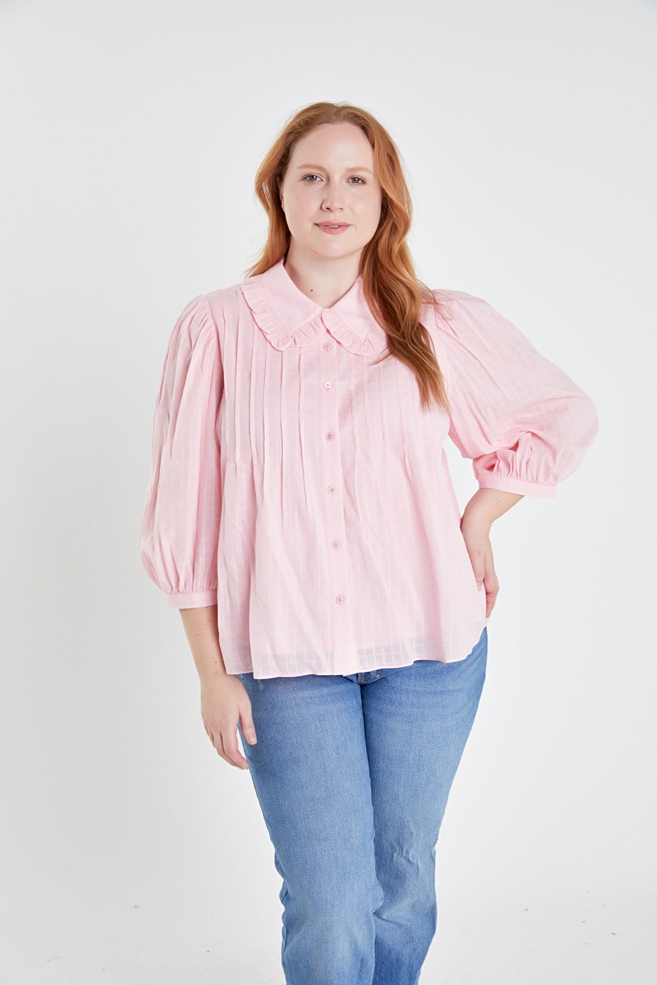 ENGLISH FACTORY - Plus Size Ruffled Collar Blouse - BLOUSES available at Objectrare