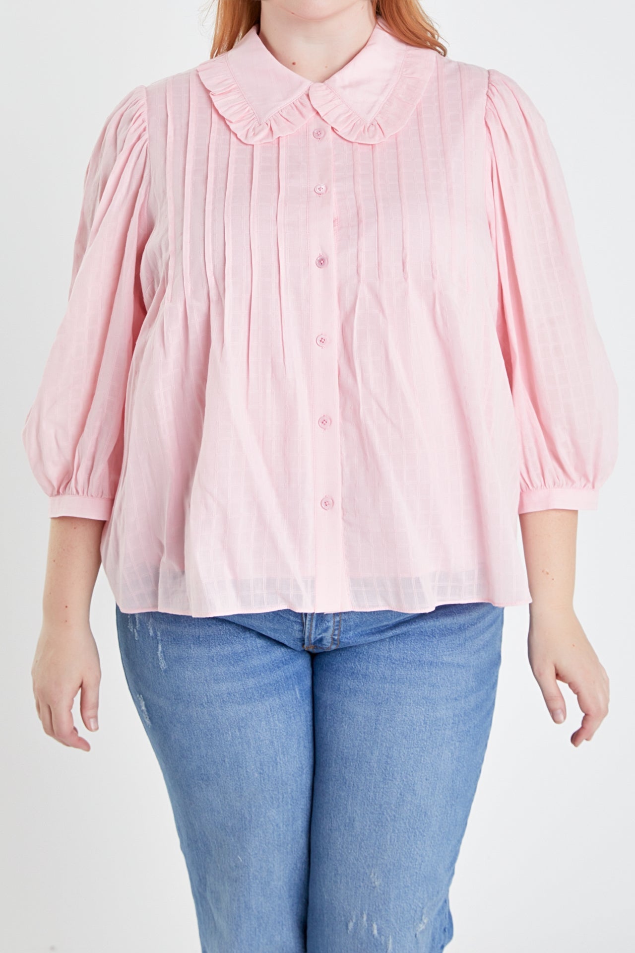ENGLISH FACTORY - Plus Size Ruffled Collar Blouse - BLOUSES available at Objectrare