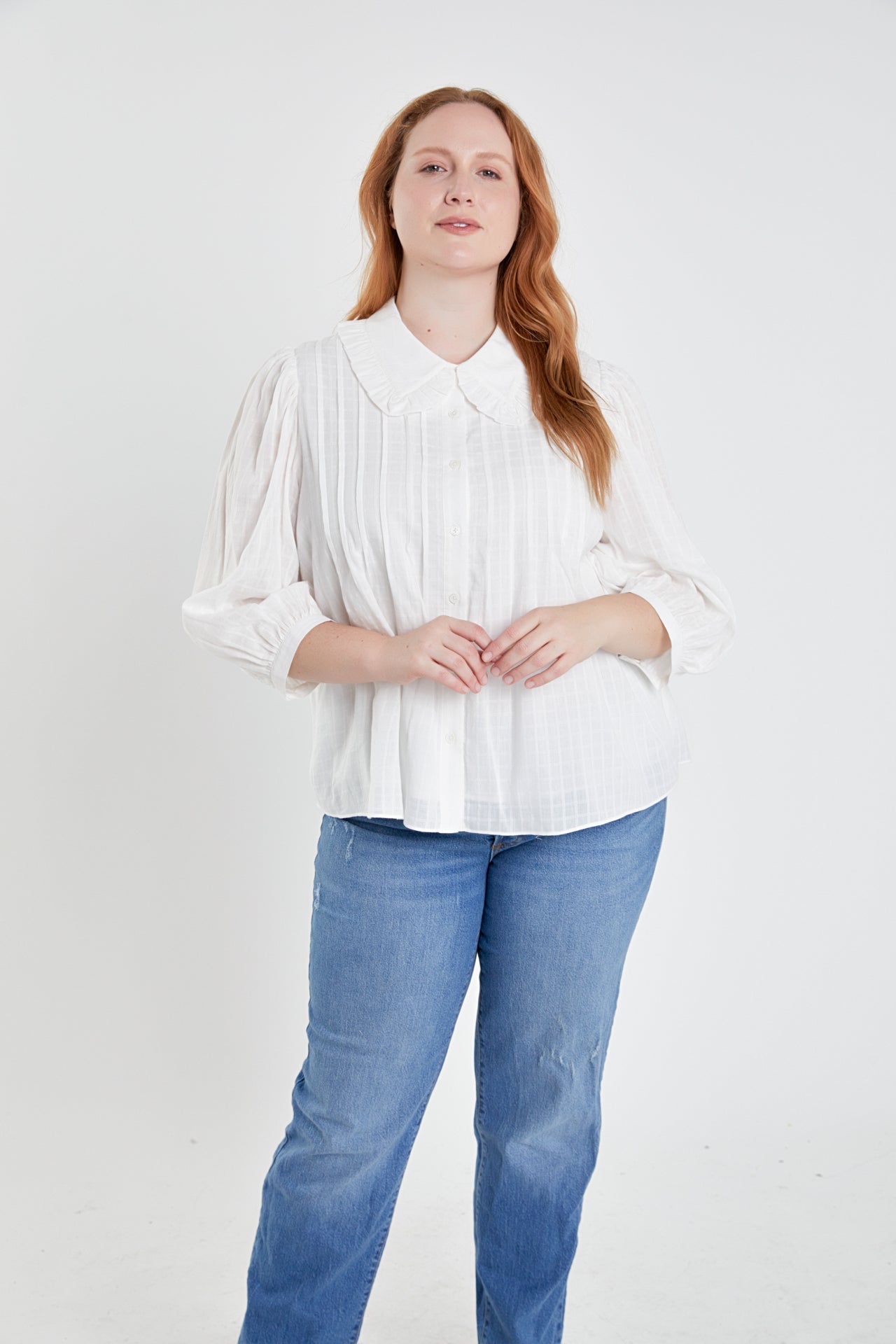 Plus Size Ruffled Collar Blouse