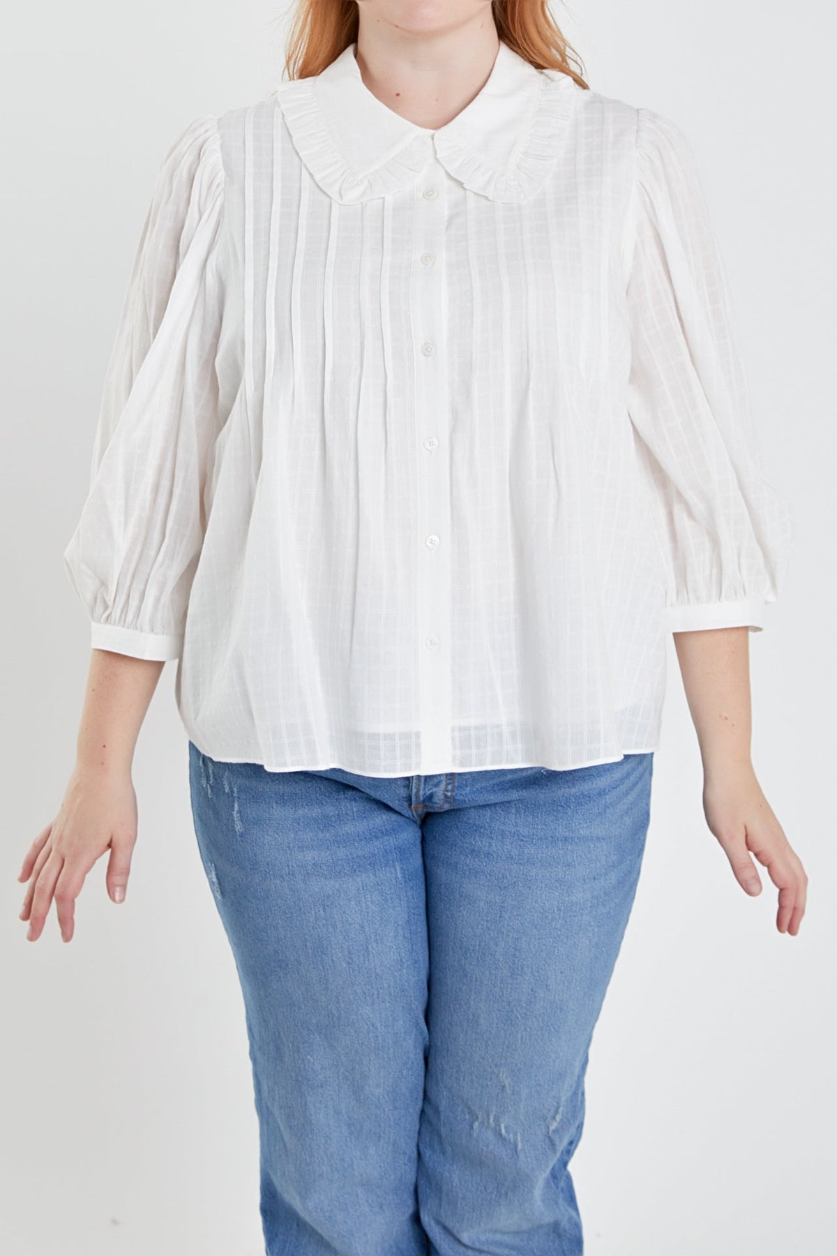 ENGLISH FACTORY - Plus Size Ruffled Collar Blouse - BLOUSES available at Objectrare
