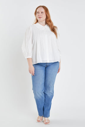 ENGLISH FACTORY - English Factory - Plus Size Ruffled Collar Blouse - SHIRTS & BLOUSES available at Objectrare