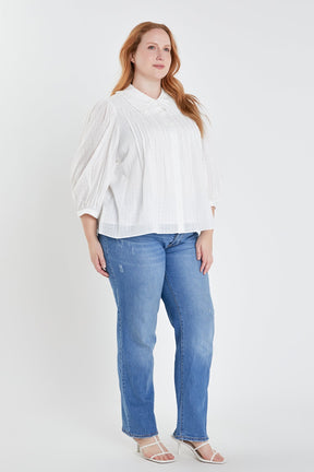ENGLISH FACTORY - Plus Size Ruffled Collar Blouse - BLOUSES available at Objectrare