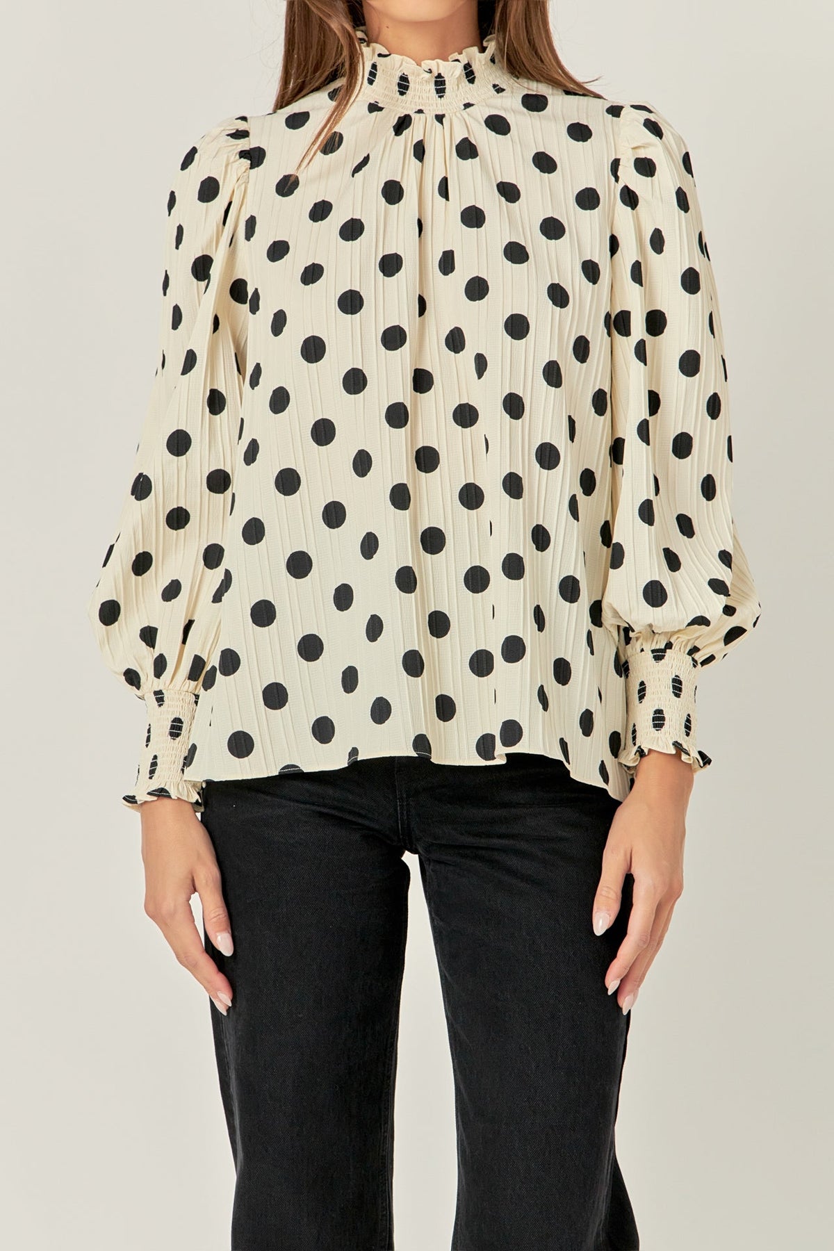 ENGLISH FACTORY - Polka Dot Smock Neck Blouse - TOPS available at Objectrare