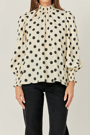 ENGLISH FACTORY - Polka Dot Smock Neck Blouse - TOPS available at Objectrare