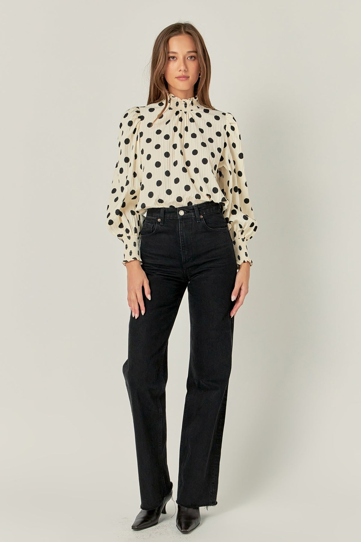 ENGLISH FACTORY - Polka Dot Smock Neck Blouse - TOPS available at Objectrare