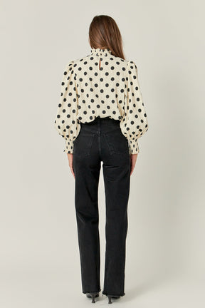 ENGLISH FACTORY - Polka Dot Smock Neck Blouse - TOPS available at Objectrare