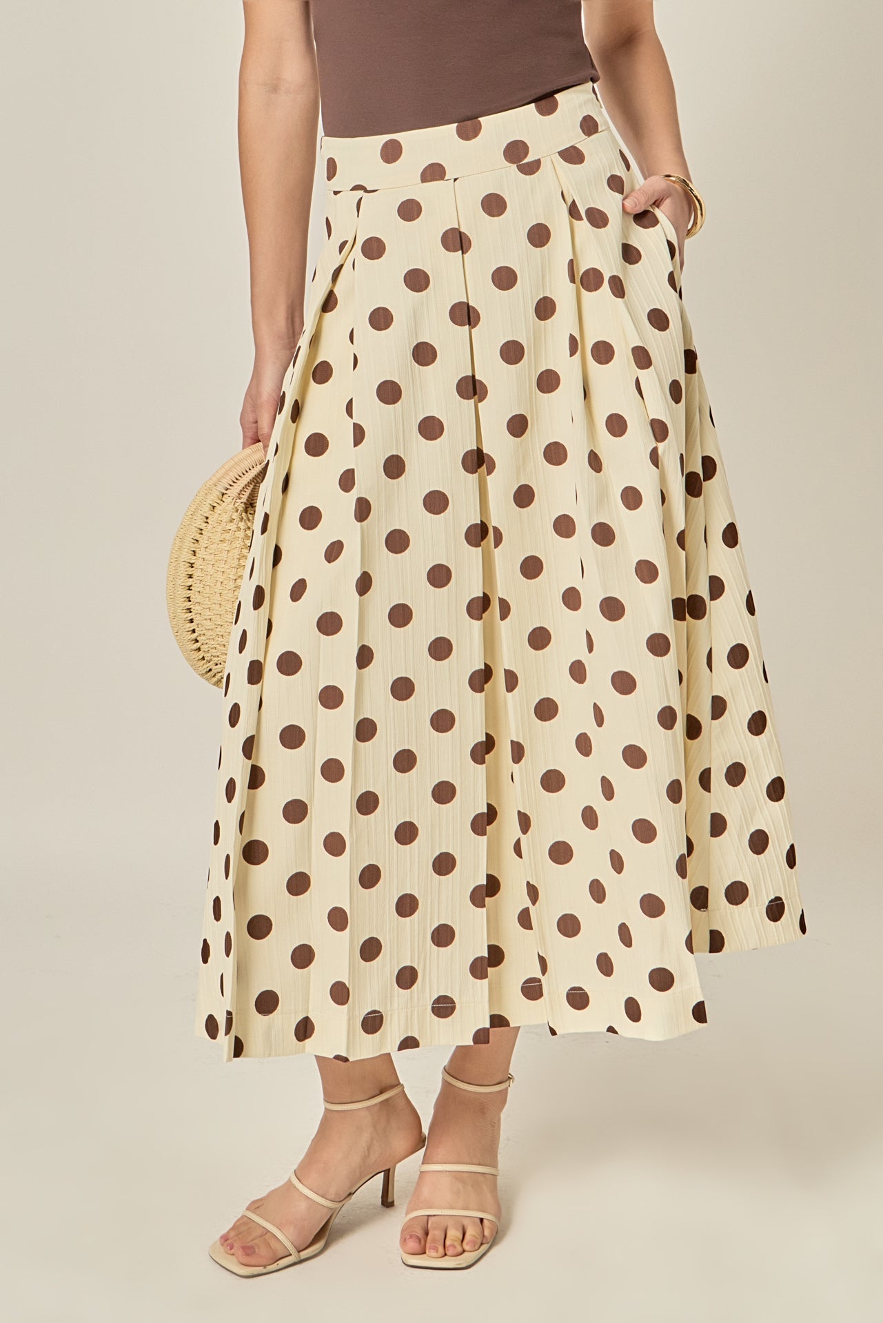 Polka Dot Pleated Midi Skirt