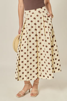 Polka Dot Pleated Midi Skirt