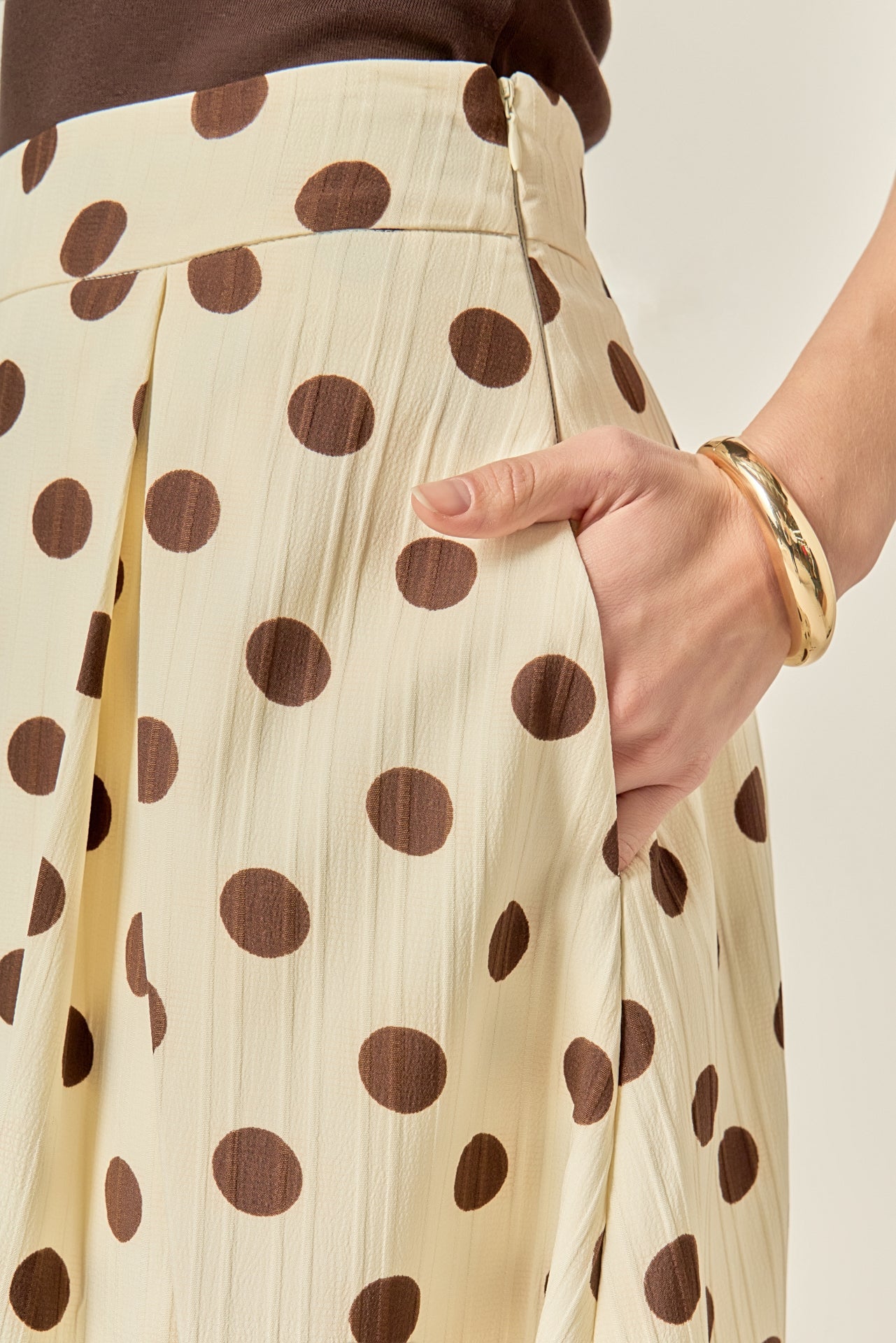 Polka Dot Pleated Midi Skirt