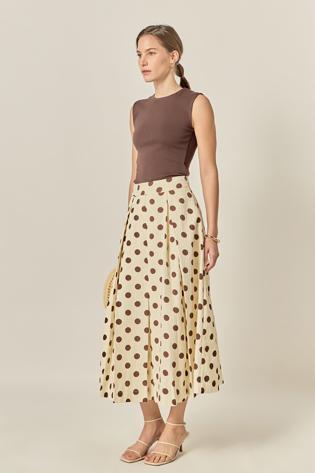 Polka Dot Pleated Midi Skirt