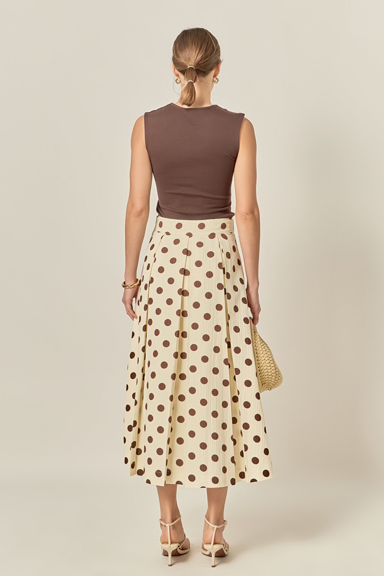 Polka Dot Pleated Midi Skirt