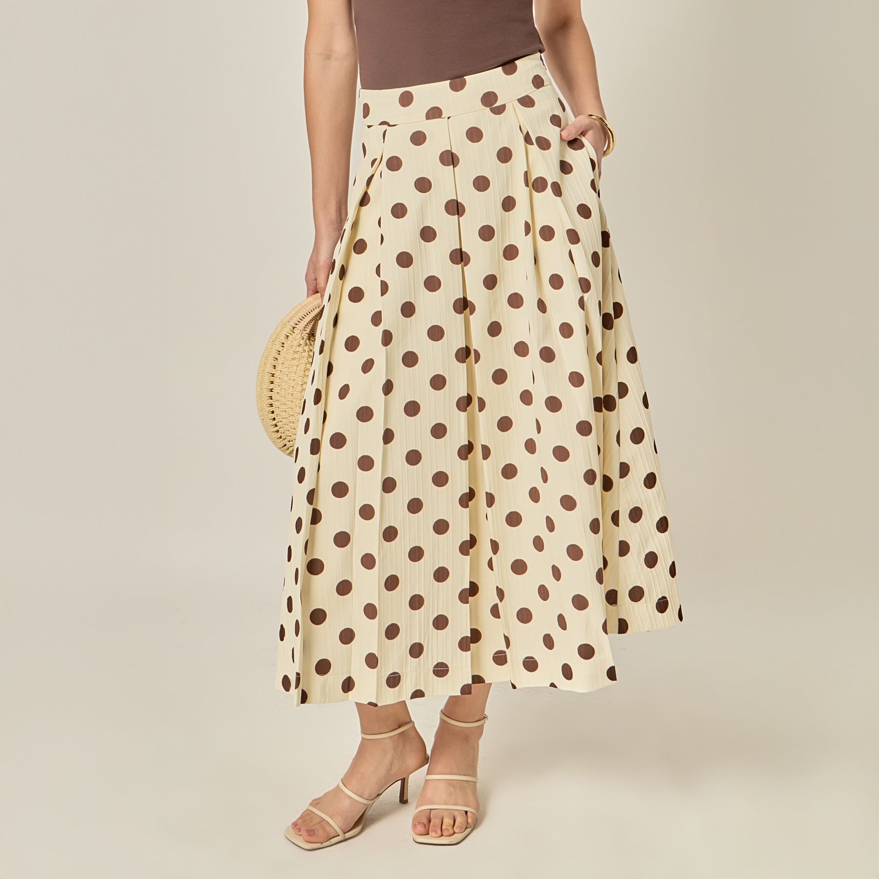 ENGLISH FACTORY - Polka Dot Pleated Midi Skirt - SKIRTS available at Objectrare