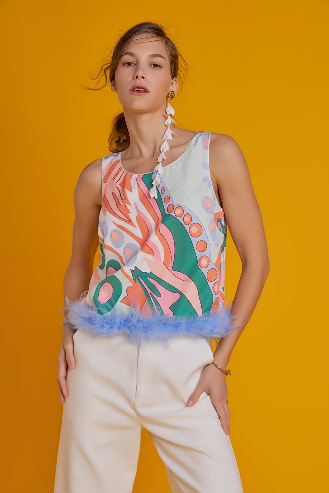 ENGLISH FACTORY - Print Top With Feathers - TOPS available at Objectrare
