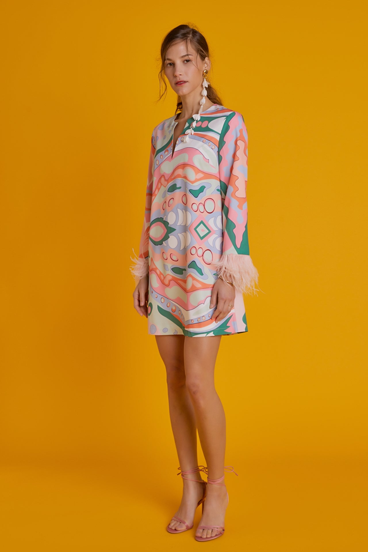 ENGLISH FACTORY - Print Mini Tunic Dress With Feather - DRESSES available at Objectrare