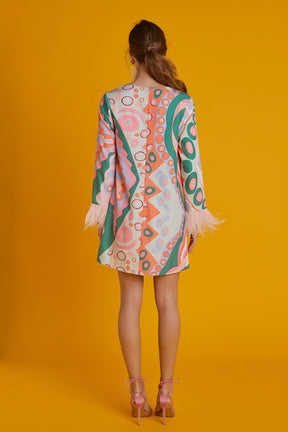 ENGLISH FACTORY - Print Mini Tunic Dress With Feather - DRESSES available at Objectrare