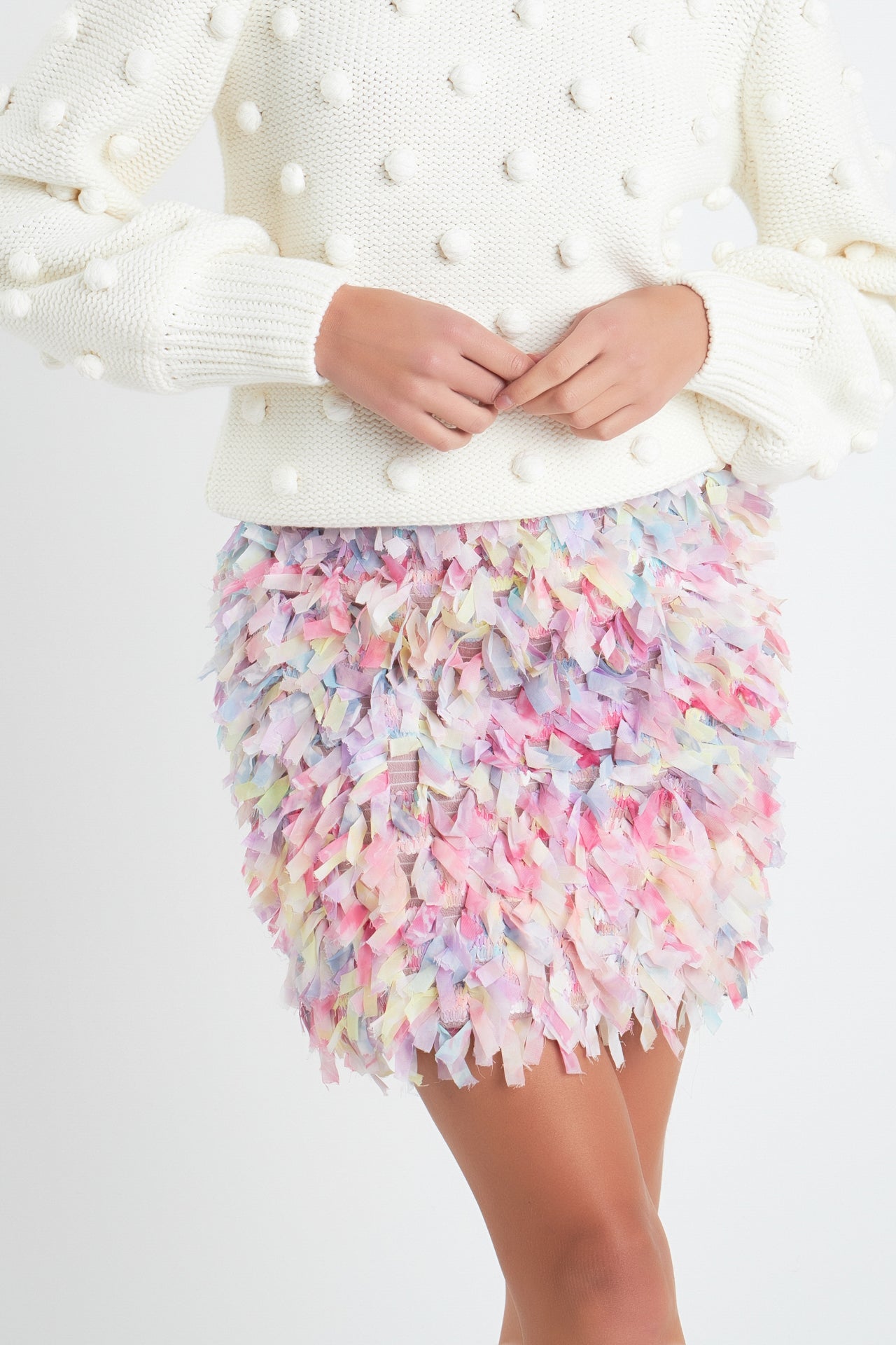 ENGLISH FACTORY - Premium Textured Ribbon High Waisted Mini Skirt - SKIRTS available at Objectrare