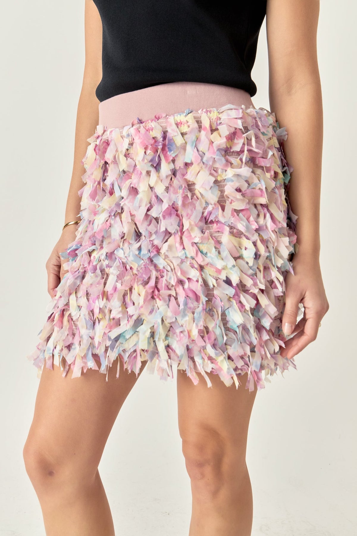 ENGLISH FACTORY - Premium Textured Ribbon High Waisted Mini Skirt - SKIRTS available at Objectrare