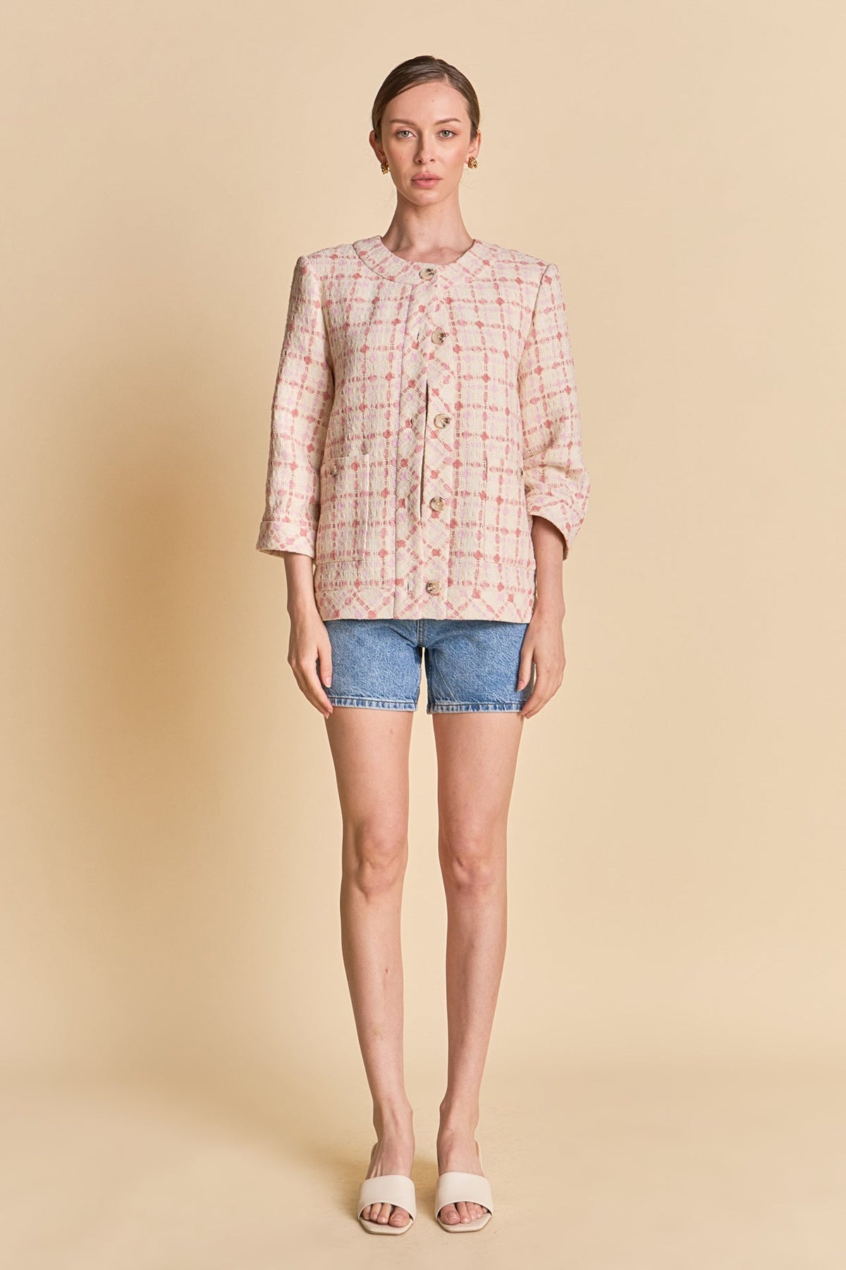 ENGLISH FACTORY - Textured Tweed Boxy Jacket - JACKETS available at Objectrare