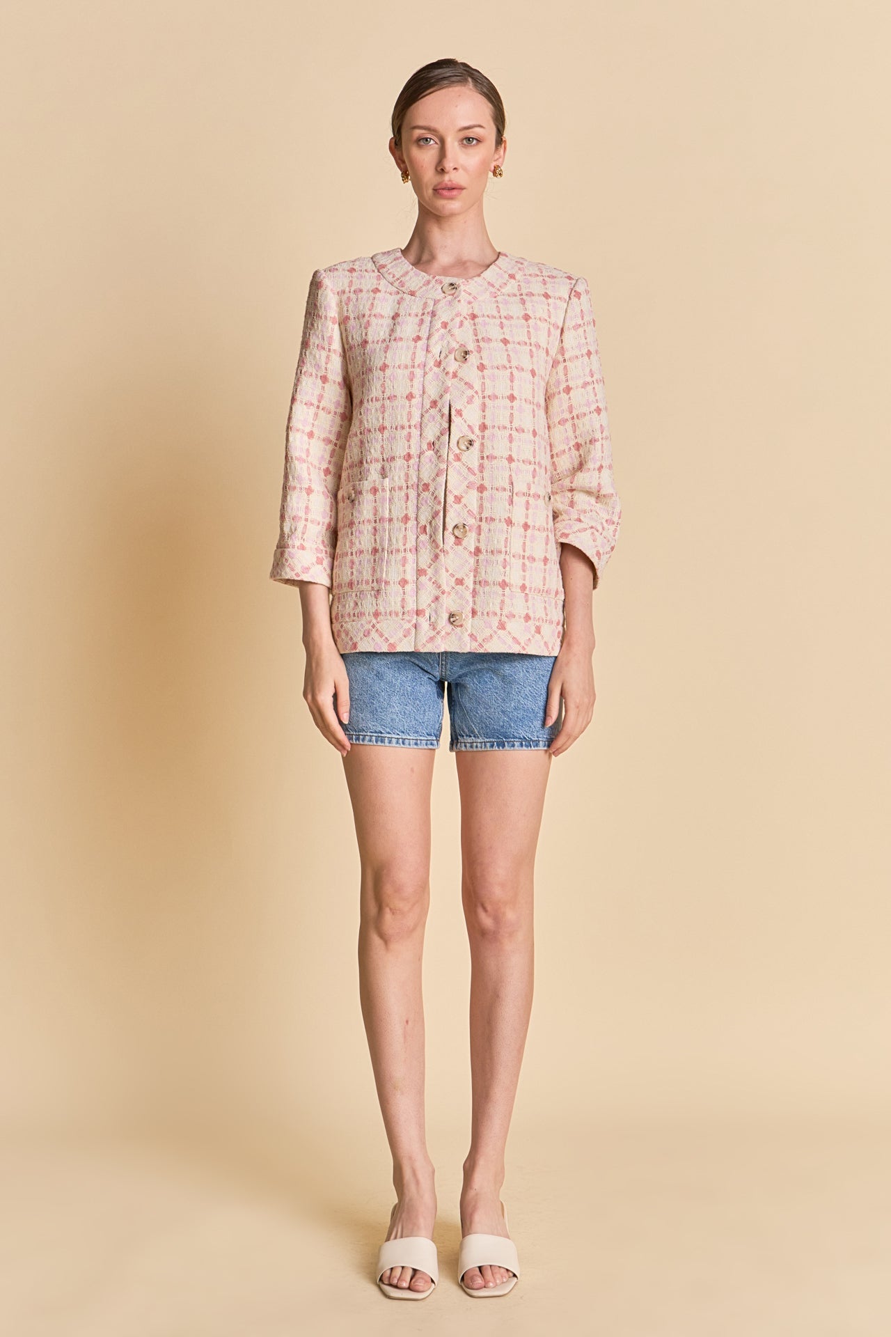ENGLISH FACTORY - Textured Tweed Boxy Jacket - JACKETS available at Objectrare