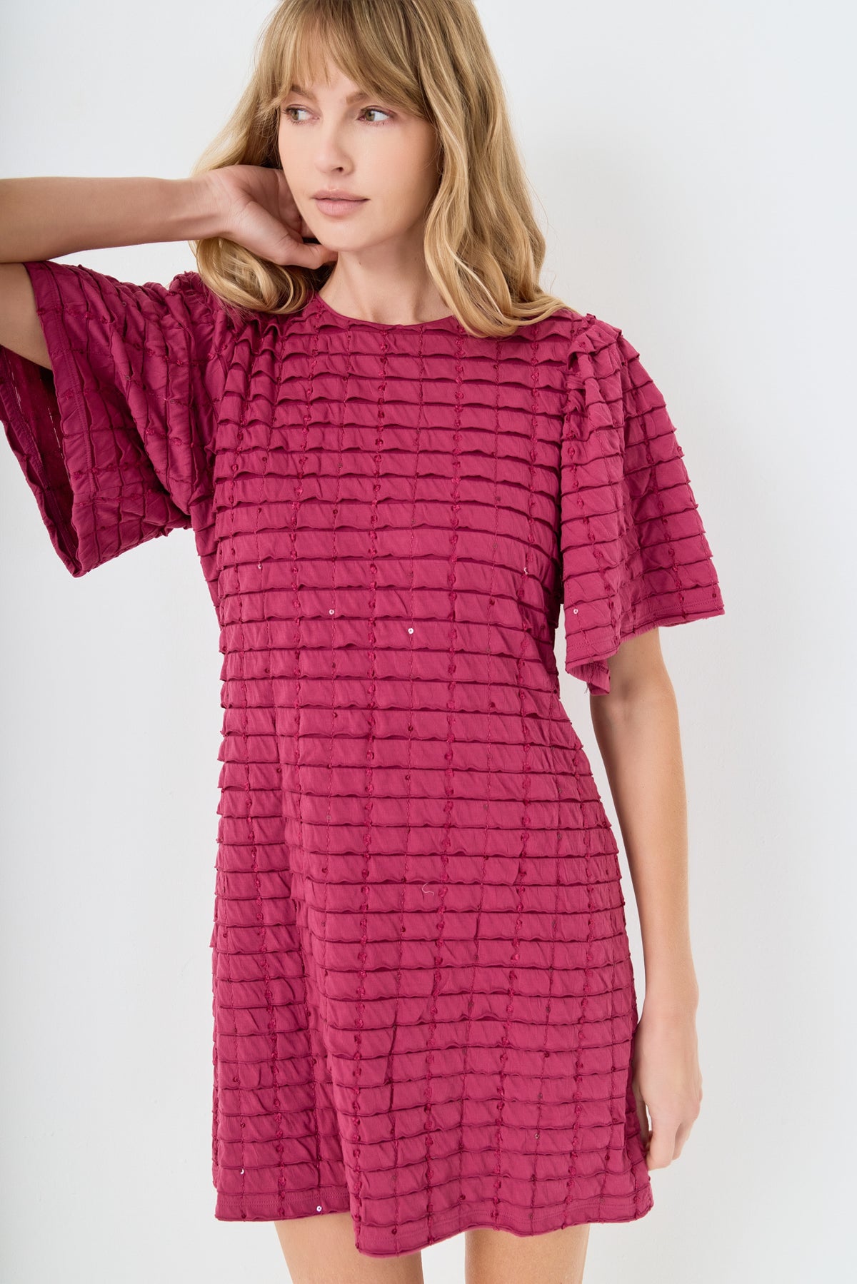 Tiered Jersey Mini Dress With Embroidery