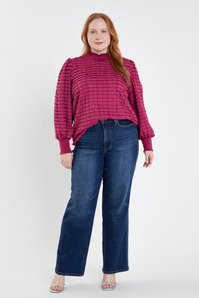 ENGLISH FACTORY - Plus Size Tiered Jersey Top Mock Neck Blouse - TOPS available at Objectrare