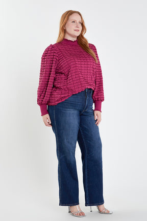 ENGLISH FACTORY - Plus Size Tiered Jersey Top Mock Neck Blouse - TOPS available at Objectrare