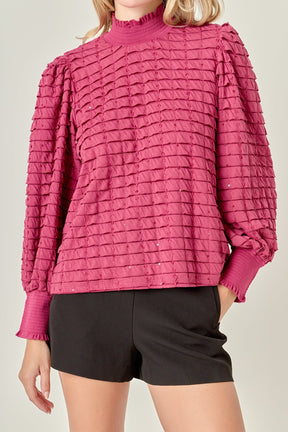 ENGLISH FACTORY - Tiered Jersey Top Mock Neck Blouse - BLOUSES available at Objectrare