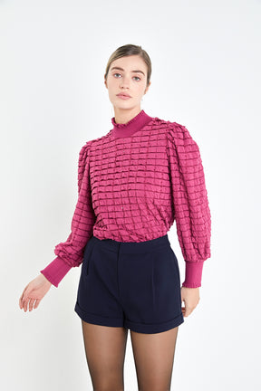 ENGLISH FACTORY - Tiered Jersey Top Mock Neck Blouse - SHIRTS & BLOUSES available at Objectrare