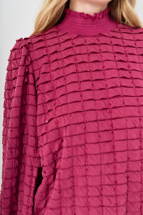 Tiered Jersey Top Mock Neck Blouse