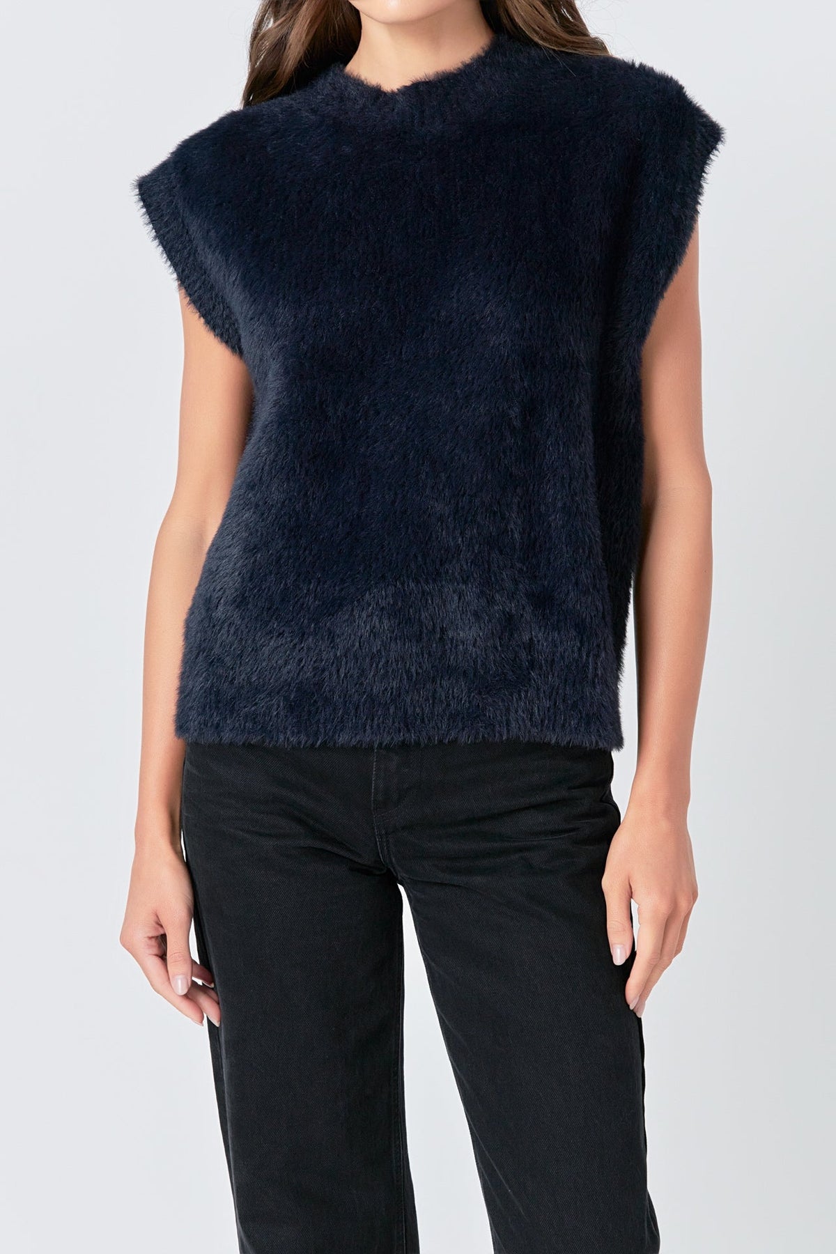 ENGLISH FACTORY - Feather Plush Knit Vest - TOPS available at Objectrare