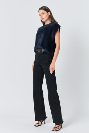 ENGLISH FACTORY - Feather Plush Knit Vest - TOPS available at Objectrare