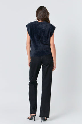 ENGLISH FACTORY - Feather Plush Knit Vest - TOPS available at Objectrare