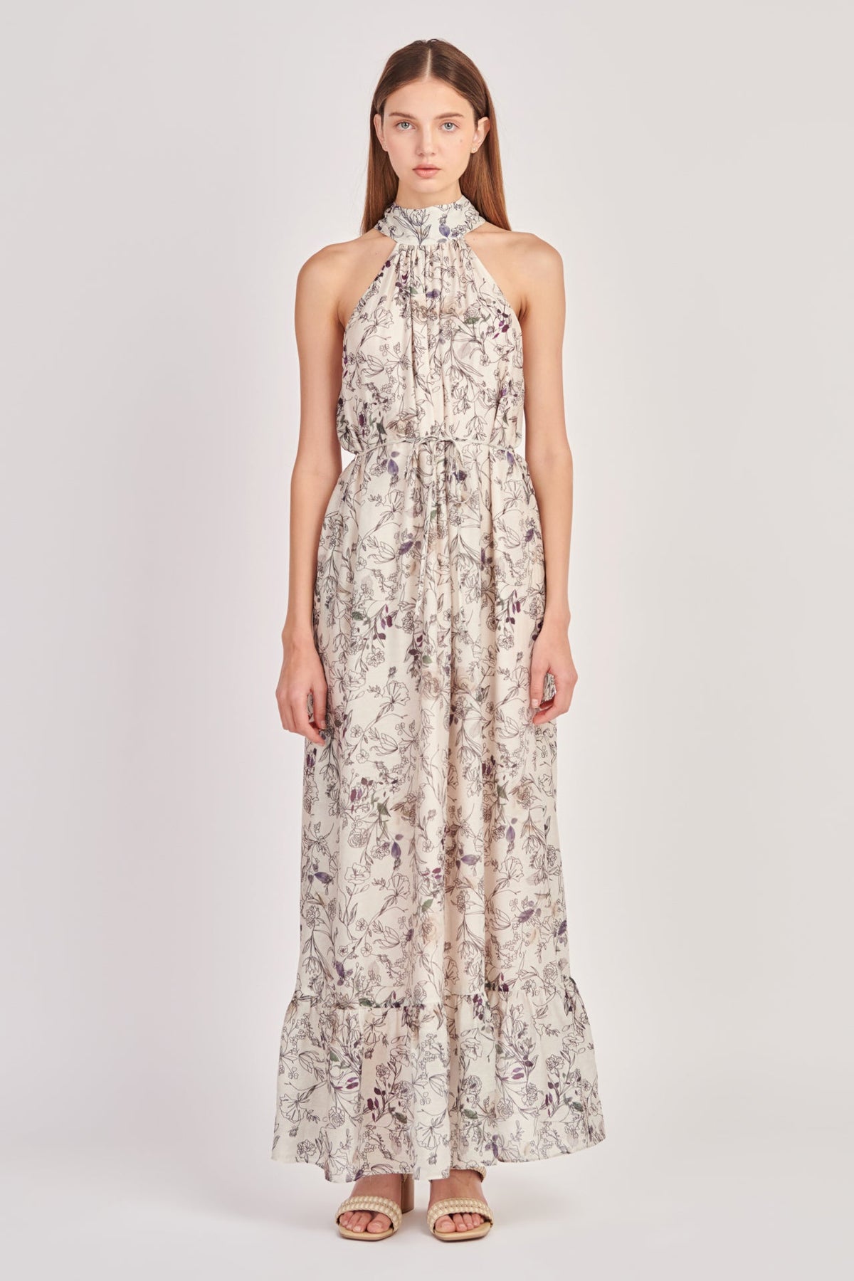 ENGLISH FACTORY - Abstract Floral Print Halter Maxi Dress - DRESSES available at Objectrare