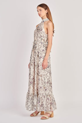 ENGLISH FACTORY - Abstract Floral Print Halter Maxi Dress - DRESSES available at Objectrare