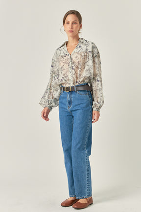 ENGLISH FACTORY - English Factory - Abstract Floral Print Long Sleeve Blouse - SHIRTS & BLOUSES available at Objectrare