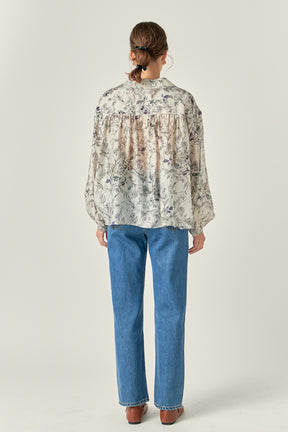 ENGLISH FACTORY - English Factory - Abstract Floral Print Long Sleeve Blouse - SHIRTS & BLOUSES available at Objectrare