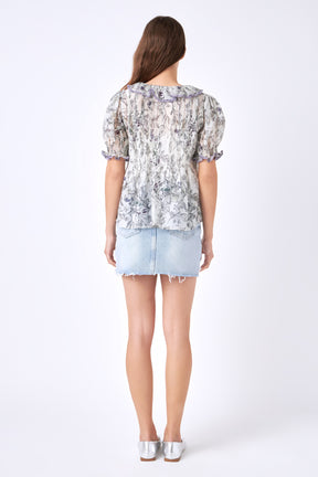 ENGLISH FACTORY - Abstract Floral Print Ruffle Top - TOPS available at Objectrare