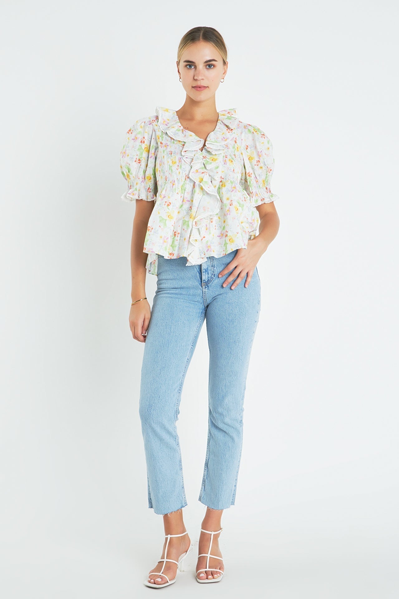 ENGLISH FACTORY - Abstract Floral Print Ruffle Top - TOPS available at Objectrare
