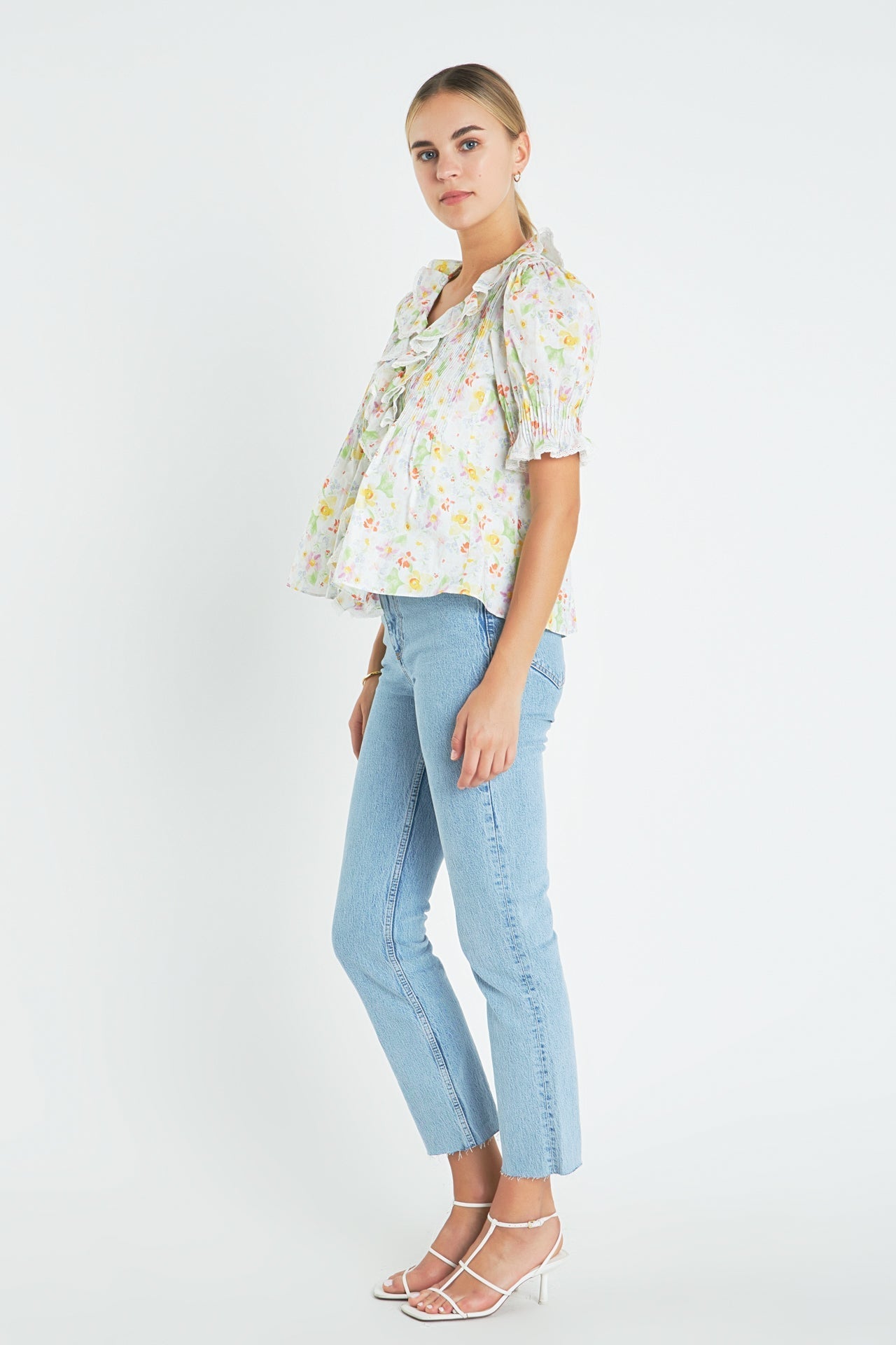 ENGLISH FACTORY - Abstract Floral Print Ruffle Top - TOPS available at Objectrare
