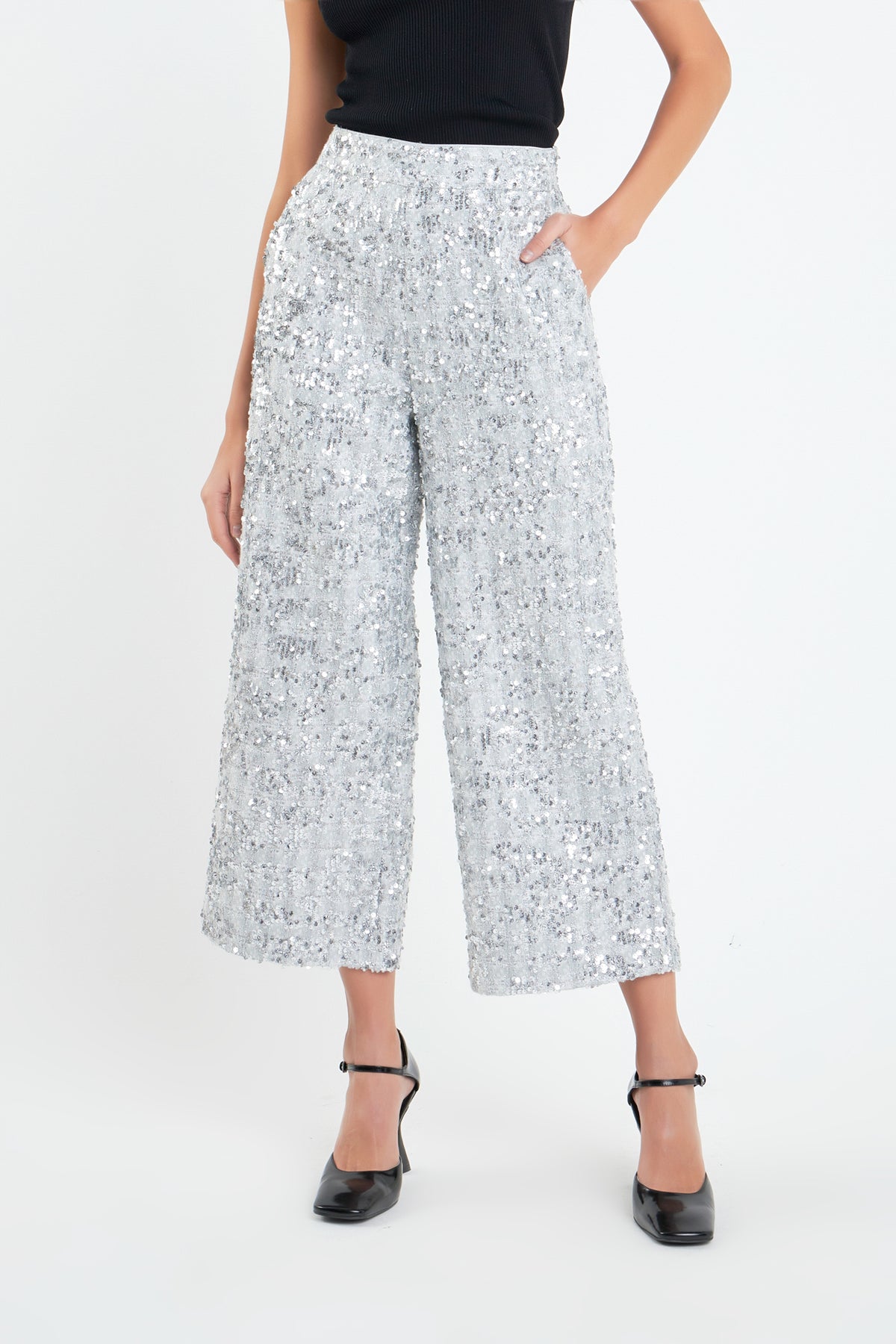 ENGLISH FACTORY - Sequin Tweed Culotte Pants - PANTS available at Objectrare