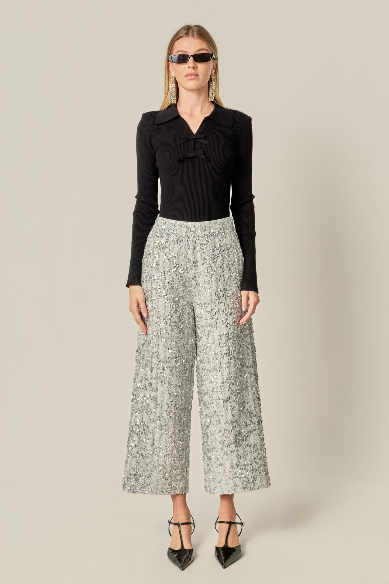 ENGLISH FACTORY - Sequin Tweed Culotte Pants - PANTS available at Objectrare