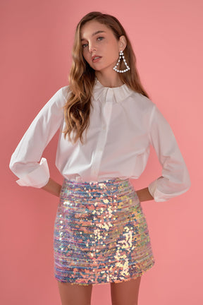 ENGLISH FACTORY - Striped Woven Mini Skirt With Sequins - SKIRTS available at Objectrare