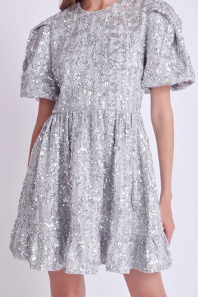 Sequin Tweed Tiered Mini Dress